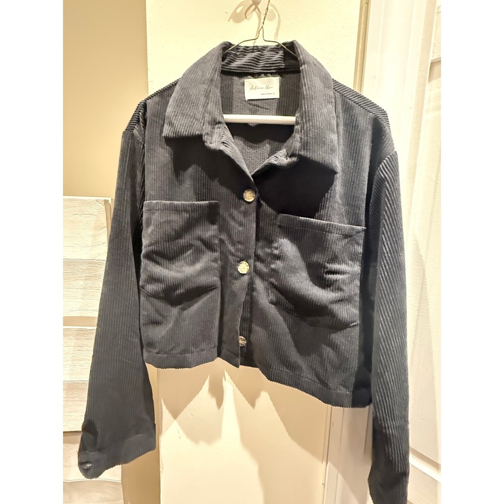 Active USA Women Corduroy Shacket Charcoal Gray Cropped Button Down Jacket L